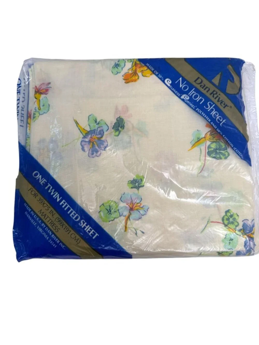 Dan River Twin Fitted Sheet Morning Glory Cream Floral Vintage New